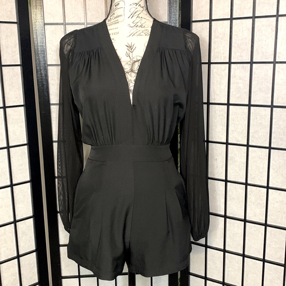 Black mesh sleeved romper